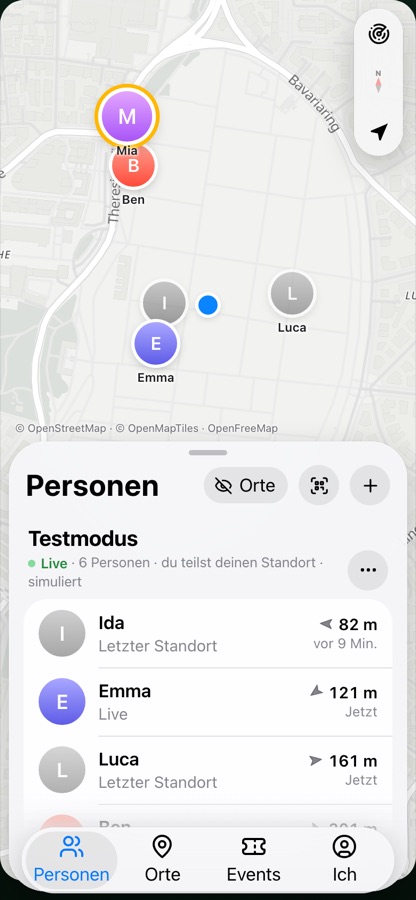 Karte mit den Leuten der Peilung